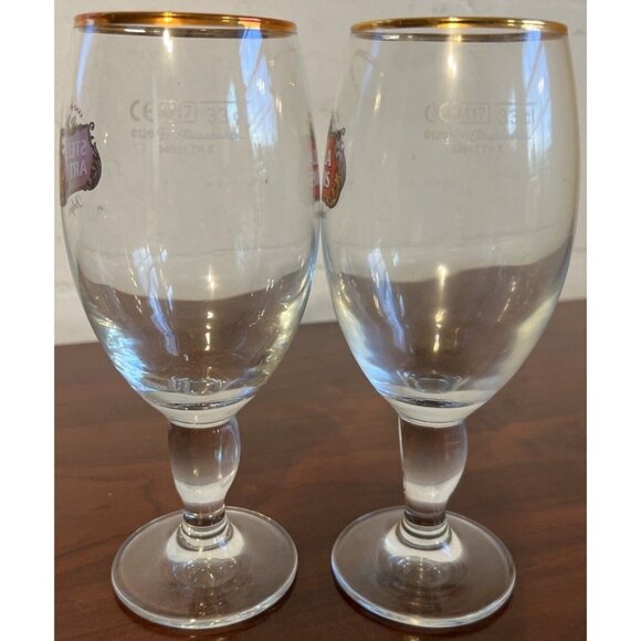 STELLA ARTOIS Limited Edition Drinking Glass Chalice 33cl Gold Rimmed Set Of 2 - Picture 2 of 8